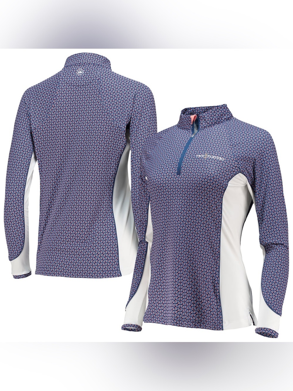 Peter Millar the players sun Navy and White Printed Quarter-Zip Long-Sleeve Top